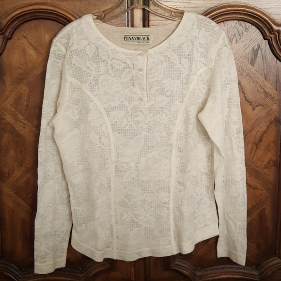 PENNYBLACK Cotton Linen Blend Knit Long Sleeve Top, Ivory, Made in Italy Size 8 - Picture 1 of 10